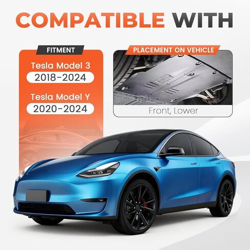 ALMULOO Front Skid Plate Compatible with 2018-2024 Tesla Model 3 & 2020-2024 Model Y Under Engine Guard Plate Cover Lightweight Aluminum Powder Coated in Kuwait