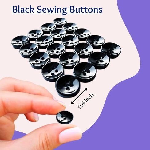 Pack of 20 Black Sewing Buttons 0.4 inch Buttons for Shirts 4 Hole Round Plastic Glossy Polished Buttons 18L Ideal for Uniform Bag Jacket Dress Pants Skirt Shirts Crafts DIY Art Projects in Kuwait