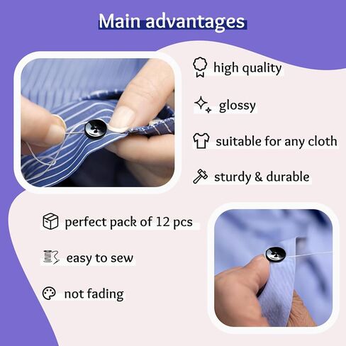 Pack of 20 Black Sewing Buttons 0.4 inch Buttons for Shirts 4 Hole Round Plastic Glossy Polished Buttons 18L Ideal for Uniform Bag Jacket Dress Pants Skirt Shirts Crafts DIY Art Projects in Kuwait