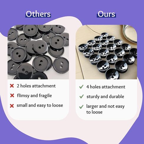 Pack of 20 Black Sewing Buttons 0.4 inch Buttons for Shirts 4 Hole Round Plastic Glossy Polished Buttons 18L Ideal for Uniform Bag Jacket Dress Pants Skirt Shirts Crafts DIY Art Projects in Kuwait
