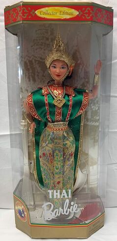 Barbie Year 1997 Collector Edition Dolls of The World 12 Inch Doll - Thai with Thailand Traditional Outfits, Cape, Jewelry, Headpiece, Hairbrush and Doll Stand in Kuwait