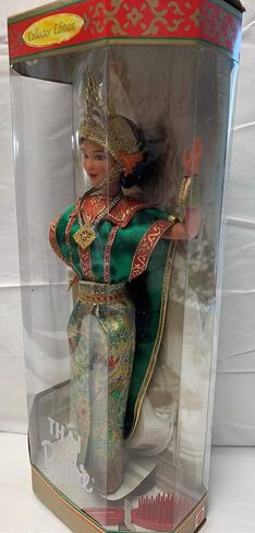 Barbie Year 1997 Collector Edition Dolls of The World 12 Inch Doll - Thai with Thailand Traditional Outfits, Cape, Jewelry, Headpiece, Hairbrush and Doll Stand in Kuwait