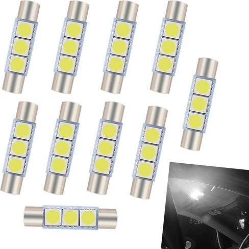 10 قطع سيارة T6 مرآة زينة من الشمس LED، 5050-3SMD 12 فولت لمبة LED عالية السطوع، التوصيل والتشغيل 180 درجة مصباح قراءة الإضاءة، عالمي لمعظم المركبات (أبيض) in Kuwait