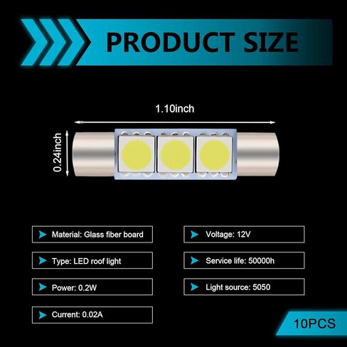 10 قطع سيارة T6 مرآة زينة من الشمس LED، 5050-3SMD 12 فولت لمبة LED عالية السطوع، التوصيل والتشغيل 180 درجة مصباح قراءة الإضاءة، عالمي لمعظم المركبات (أبيض) in Kuwait