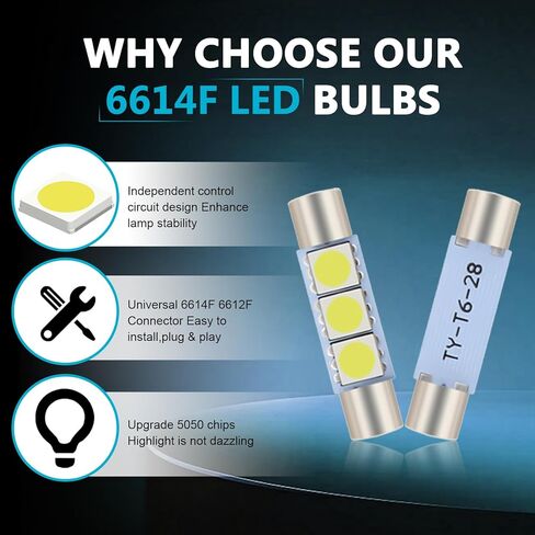 10 قطع سيارة T6 مرآة زينة من الشمس LED، 5050-3SMD 12 فولت لمبة LED عالية السطوع، التوصيل والتشغيل 180 درجة مصباح قراءة الإضاءة، عالمي لمعظم المركبات (أبيض) in Kuwait