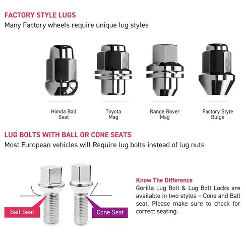 Gorilla Automotive Locking Lug Nuts 96644BDX, Set of 24 Factory Style Bulge Gorilla Lug Nuts, 14mm x 1.50 Thread, Black Chrome, with a Lumintrail Keychain Light in Kuwait