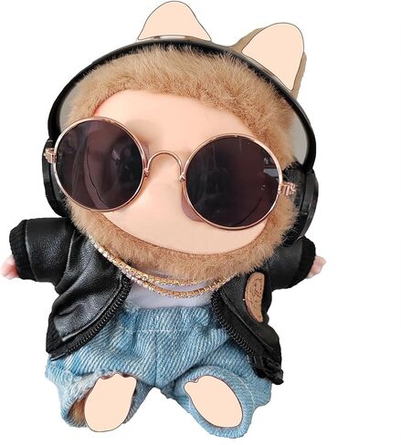 7-Piece Designer Rock-Star Style for Boy Dolls - Includes Zipper Jacket,T-Shirt,Ripped Jeans,Headphones,Sunglasses & Necklaces - Clothes & Accessories for 5.9-6.7"(15-17cm) Dolls in Kuwait