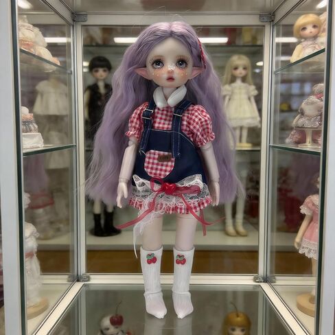 1/6 YoSD BJD Apparel Set for 30cm Collectible Figure, Americana Sweet Style with Gingham Top, Denim Dungaree & Cherry Socks, Doll Not Included in Saudi Arabia