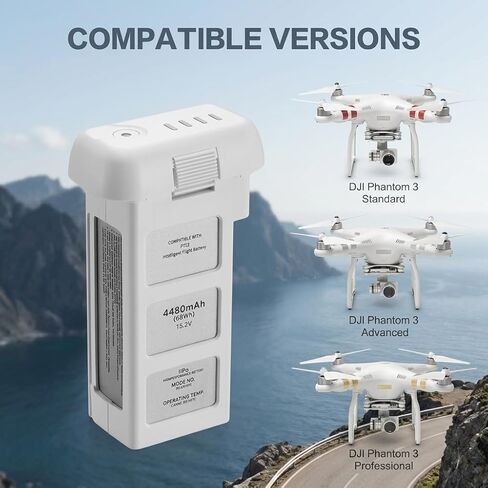 LORDONE Intelligent Flight Battery for DJI Phantom 3, 4480mAh 15.2V 68Wh High Capacity Replacement, Compatible with Phantom 3 Standard/Pro/Advanced/4K/SE in Kuwait