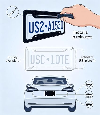 Black Silicone License Plate Frame, 2 Pack Standard Size, Quiet Hold for Cars, Universal US Matte Black Car License Plate Holder, Brackets Rust-Proof, Weather & Rattle-Proof, Car Accessories in Kuwait