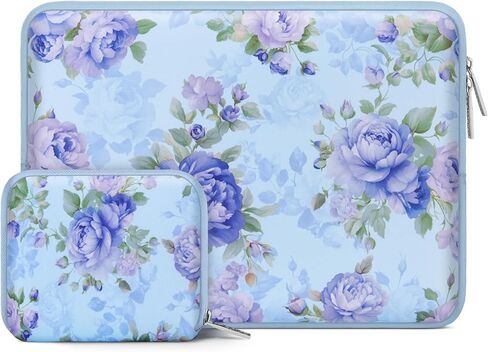 MOSISO Laptop Case 13.3 inch, 13-14 inch Laptop Sleeve Compatible with MacBook Neo/Air 13.6/Pro 13/Pro 14, HP Dell ASUS Lenovo, Prosperous Blossom Neoprene Computer Sleeve Bag with Small Case, Blue in Kuwait