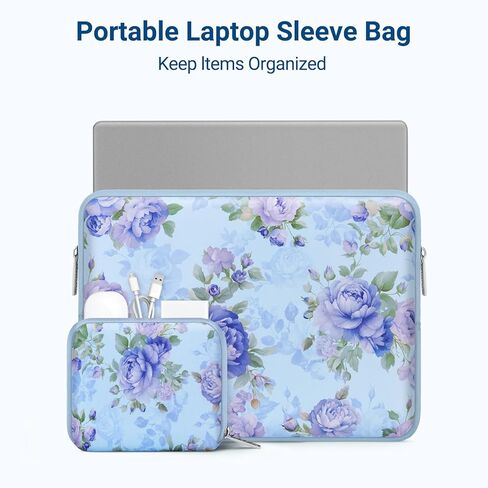 MOSISO Laptop Case 13.3 inch, 13-14 inch Laptop Sleeve Compatible with MacBook Neo/Air 13.6/Pro 13/Pro 14, HP Dell ASUS Lenovo, Prosperous Blossom Neoprene Computer Sleeve Bag with Small Case, Blue in Kuwait