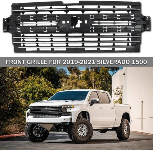 Bewild Front Radiator Grille Assembly Fit For 2019-2021 Chevrolet Silverado 1500 Pickup Matte Black Mesh Front Bumper Upper Hood Grill Replacement For 84493306 in Saudi Arabia
