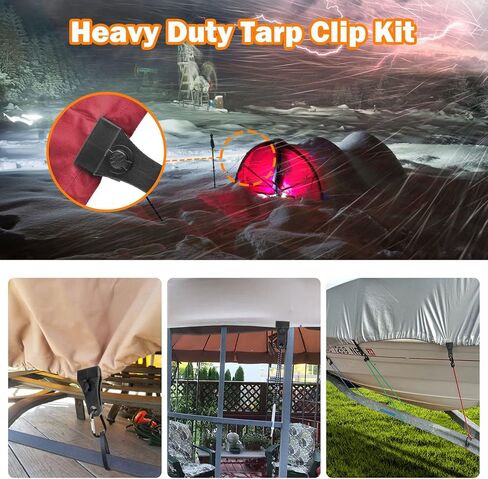 Upgrade Large Tarp Clips Heavy Duty Lock Grip -Total 48 PCs Tarp Clamps Thumb Screw Tent Fasteners Clips with Carabiner for Camping Awnings Caravan Canopies Car Truck Pool Boat Cover Clips in Kuwait