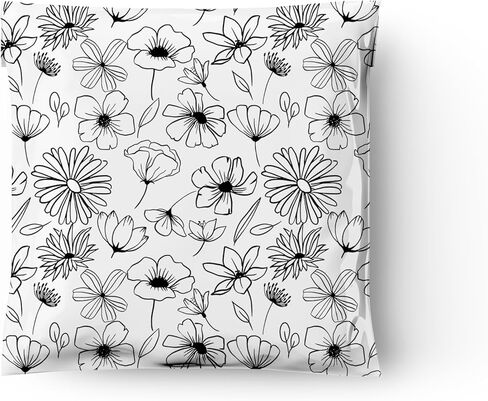 18x18 (25) Black and White Sketched Floral Summertime Designer Poly Mailers Waterproof Self Sealing Tear Resistant Polymailers Shipping Envelopes Premium Printed Bags For Small Businesses in Kuwait