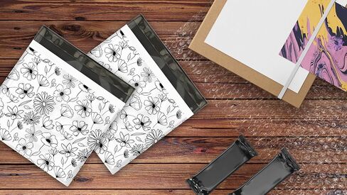 18x18 (25) Black and White Sketched Floral Summertime Designer Poly Mailers Waterproof Self Sealing Tear Resistant Polymailers Shipping Envelopes Premium Printed Bags For Small Businesses in Kuwait