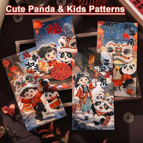 Chinese New Year Red Envelopes, 6 Pack Traditional Lunar New Year Money Packets, Hongbao for Spring Festival and Lantern Festival (Panda 2) in Saudi Arabia