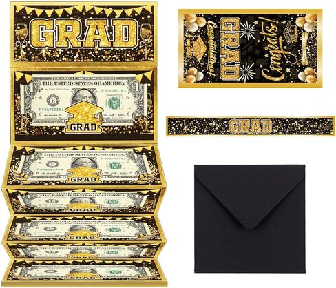 2026 Graduation Money Holder,Graduation Gifts Card Money Holders with 10 Slot and Envelope,Black Gold Tri Fold Congratulation Cash Gift Card Holders for College High School Graduates 2026 in Saudi Arabia