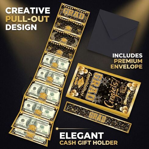 2026 Graduation Money Holder,Graduation Gifts Card Money Holders with 10 Slot and Envelope,Black Gold Tri Fold Congratulation Cash Gift Card Holders for College High School Graduates 2026 in Saudi Arabia