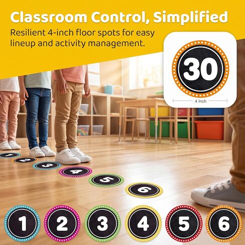 Line Up Spots for Classroom Floor - 36PCS Colorful Number Stickers for Classroom Lining up, Removable Vinyl Floor Dots Decals,Preschool Kindergarten Elementary Back to School Decor Essentials in Kuwait