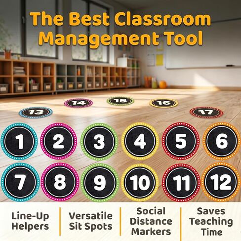Line Up Spots for Classroom Floor - 36PCS Colorful Number Stickers for Classroom Lining up, Removable Vinyl Floor Dots Decals,Preschool Kindergarten Elementary Back to School Decor Essentials in Kuwait