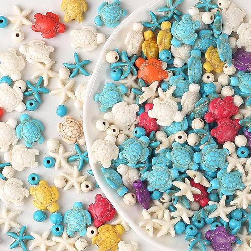 DAHI 170pcs 6 Styles Turquoise Turtle & Starfish Beads Summer Beach Ocean Animal Sea Life Loose Spacer Bead for Jewelry Making Beading Kit Bracelet Craft Supply (6 Strings) in Saudi Arabia