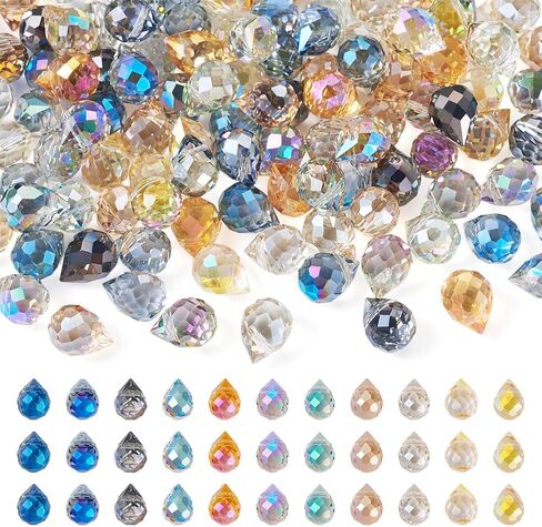 110 Pcs Teardrop Glass Beads Transparent Crystal Faceted Charms Top Drilled Water Drop Glass Beads for DIY Necklace Bracelet Earring Jewelry Making 11x8mm in Kuwait