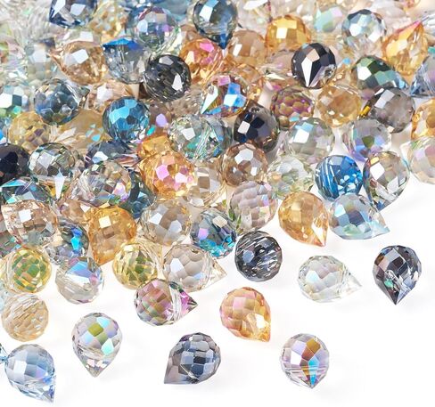 110 Pcs Teardrop Glass Beads Transparent Crystal Faceted Charms Top Drilled Water Drop Glass Beads for DIY Necklace Bracelet Earring Jewelry Making 11x8mm in Kuwait