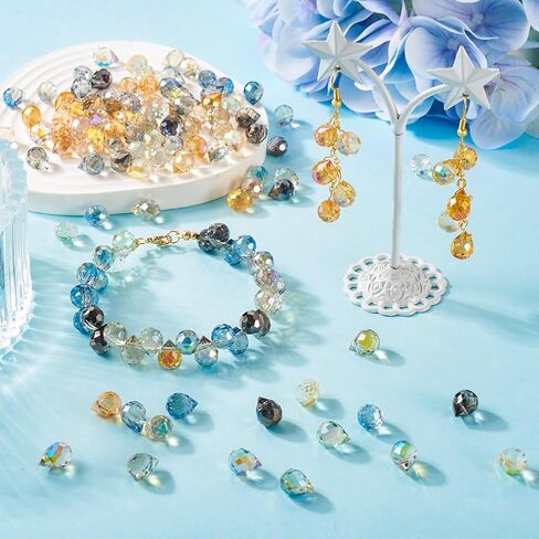 110 Pcs Teardrop Glass Beads Transparent Crystal Faceted Charms Top Drilled Water Drop Glass Beads for DIY Necklace Bracelet Earring Jewelry Making 11x8mm in Kuwait