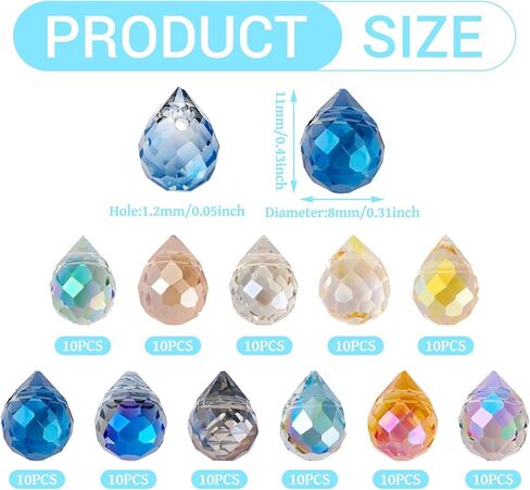 110 Pcs Teardrop Glass Beads Transparent Crystal Faceted Charms Top Drilled Water Drop Glass Beads for DIY Necklace Bracelet Earring Jewelry Making 11x8mm in Kuwait