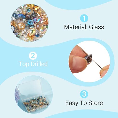 110 Pcs Teardrop Glass Beads Transparent Crystal Faceted Charms Top Drilled Water Drop Glass Beads for DIY Necklace Bracelet Earring Jewelry Making 11x8mm in Kuwait