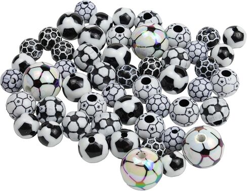 52 Pcs Acrylic Soccer Loose Beads: Featuring 4 Pcs 15mm, 24 Pcs 12mm, and 24 Pcs 10mm in Various Soccer Styles. an Ideal Choice for DIY Jewelry and Creative Crafts in Kuwait