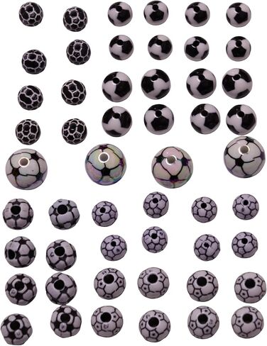 52 Pcs Acrylic Soccer Loose Beads: Featuring 4 Pcs 15mm, 24 Pcs 12mm, and 24 Pcs 10mm in Various Soccer Styles. an Ideal Choice for DIY Jewelry and Creative Crafts in Kuwait