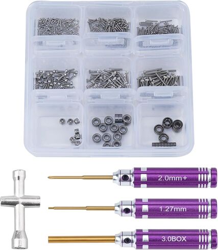 DJX 492PCS RC سيارة المسمار عدة إصلاح أداة مربع مسامير مجموعة متنوعة لSCX24 AX24 SCX30 Redcat Ascent-32 1/24 1/30 1/32 مقياس RC الزاحف سيارات الشاحنات in Kuwait