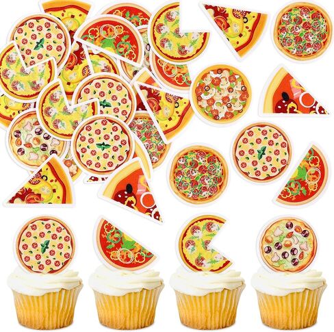 45pcs Edible Pizza Cupcake Toppers Italy Pizzas Cupcake Picks Drink Toppers for Fast Food Theme Party Decorations Baby Shower Boys Girls Birthday Cupcake Decors Pizza Restaurant Party Decorations in Kuwait