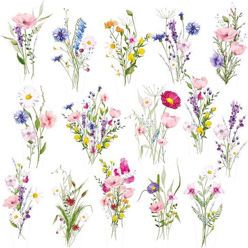 Flower Cupcake Toppers Wildflower Birthday Party Decorations Girls 48PCS Wildflower Cake Picks Floral Party Cupcake Picks for Women Spring Garden Baby Shower Wedding Supplies in Saudi Arabia