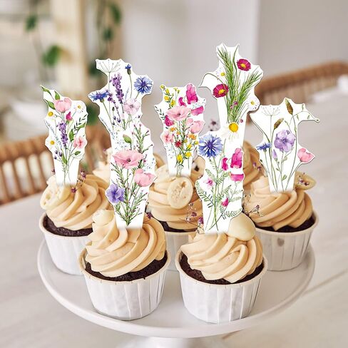 Flower Cupcake Toppers Wildflower Birthday Party Decorations Girls 48PCS Wildflower Cake Picks Floral Party Cupcake Picks for Women Spring Garden Baby Shower Wedding Supplies in Saudi Arabia