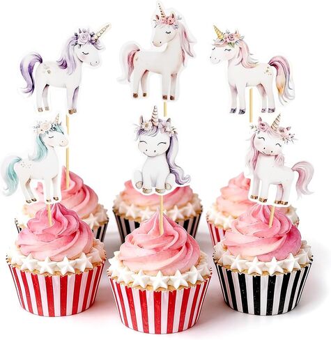 Unicorn Cupcake Toppers Horse Cake Toppers Picks Rainbow Theme for Girls Women Kids Birthday Party Baby Shower Valentine's Day Decorations - 24 Pack in Kuwait