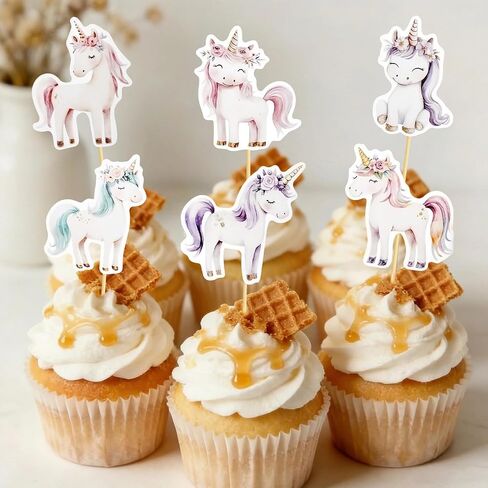 Unicorn Cupcake Toppers Horse Cake Toppers Picks Rainbow Theme for Girls Women Kids Birthday Party Baby Shower Valentine's Day Decorations - 24 Pack in Kuwait