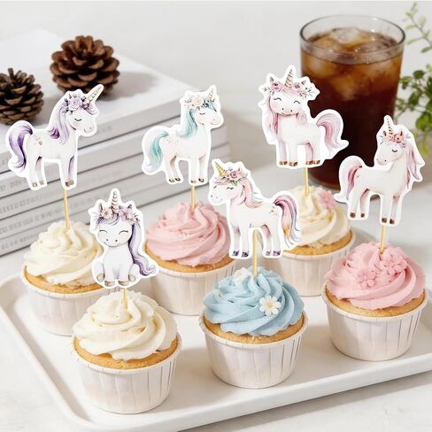 Unicorn Cupcake Toppers Horse Cake Toppers Picks Rainbow Theme for Girls Women Kids Birthday Party Baby Shower Valentine's Day Decorations - 24 Pack in Kuwait