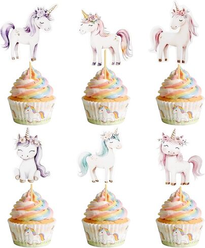 Unicorn Cupcake Toppers Horse Cake Toppers Picks Rainbow Theme for Girls Women Kids Birthday Party Baby Shower Valentine's Day Decorations - 24 Pack in Kuwait