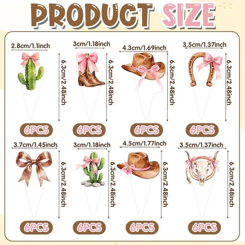 48Pcs Women's Cowboy Boots and Hats with Pink Bow Cupcake Decorations, Pink Western Toppers Decor Supplies, Cowgirl Cupcake Toppers Decorations Supplies in Kuwait