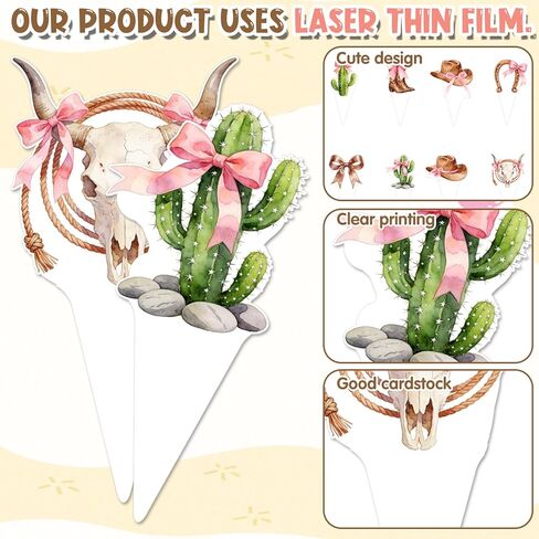 48Pcs Women's Cowboy Boots and Hats with Pink Bow Cupcake Decorations, Pink Western Toppers Decor Supplies, Cowgirl Cupcake Toppers Decorations Supplies in Kuwait