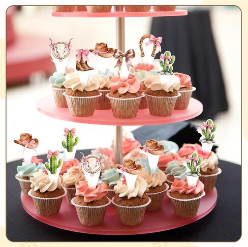 48Pcs Women's Cowboy Boots and Hats with Pink Bow Cupcake Decorations, Pink Western Toppers Decor Supplies, Cowgirl Cupcake Toppers Decorations Supplies in Kuwait