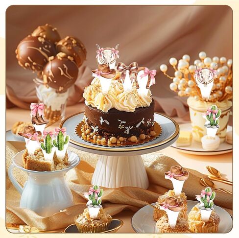 48Pcs Women's Cowboy Boots and Hats with Pink Bow Cupcake Decorations, Pink Western Toppers Decor Supplies, Cowgirl Cupcake Toppers Decorations Supplies in Kuwait