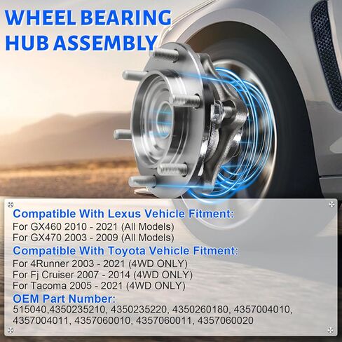515040 Front Wheel Bearing Hub Assembly with 6 Lug Compatible with Lexus GX460 2010-2021,Fit for Toyota 4Runner 2007-2014, Fit for Toyota Tacoma 2005-2021 in Kuwait