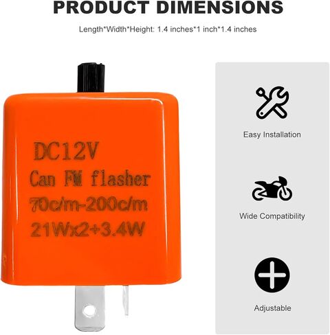2 PCS 12V LED Flasher Relay, Adjustable 2-Pin Turn Signal & Hazard Warning Hyper Flash Relay, Universal Blinker Relays Replacement for Most Motorcycles, Motorcycle Accessories (Orange) in Saudi Arabia