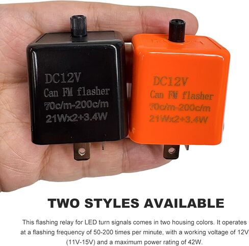 2 PCS 12V LED Flasher Relay, Adjustable 2-Pin Turn Signal & Hazard Warning Hyper Flash Relay, Universal Blinker Relays Replacement for Most Motorcycles, Motorcycle Accessories (Orange) in Saudi Arabia