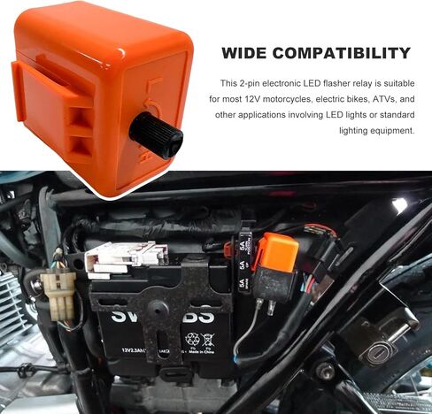 2 PCS 12V LED Flasher Relay, Adjustable 2-Pin Turn Signal & Hazard Warning Hyper Flash Relay, Universal Blinker Relays Replacement for Most Motorcycles, Motorcycle Accessories (Orange) in Saudi Arabia