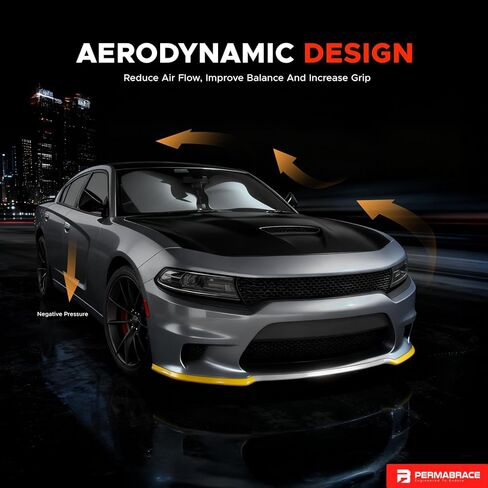 Front Bumper Lip Protector & Splitter for Dodge Charger SRT Models (2015-2022) | Gloss Yellow ABS Material | No-Drill Installation in Saudi Arabia